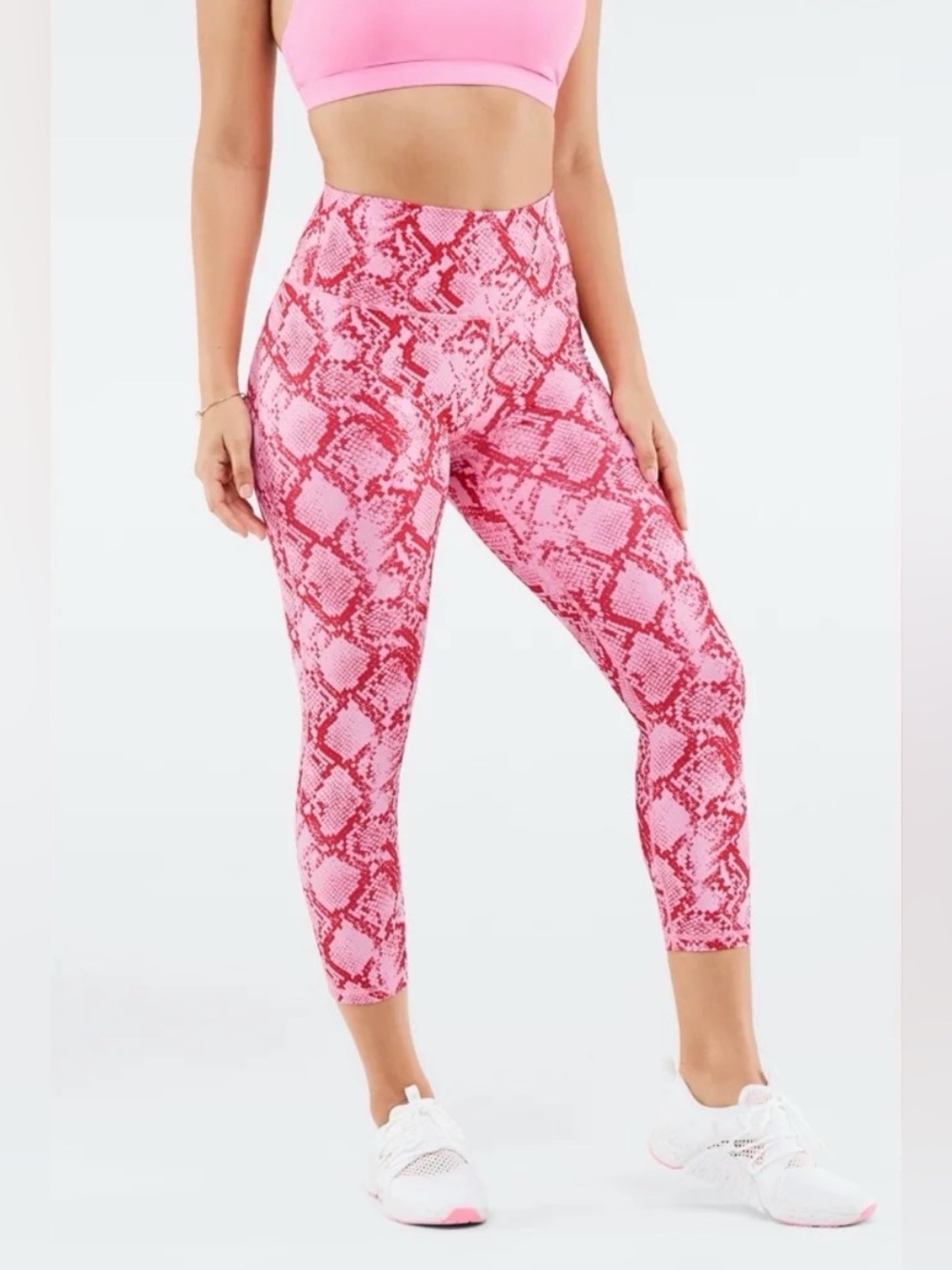 Fabletics Women’s Pink and Red Snake-Print High-Waist Leggings